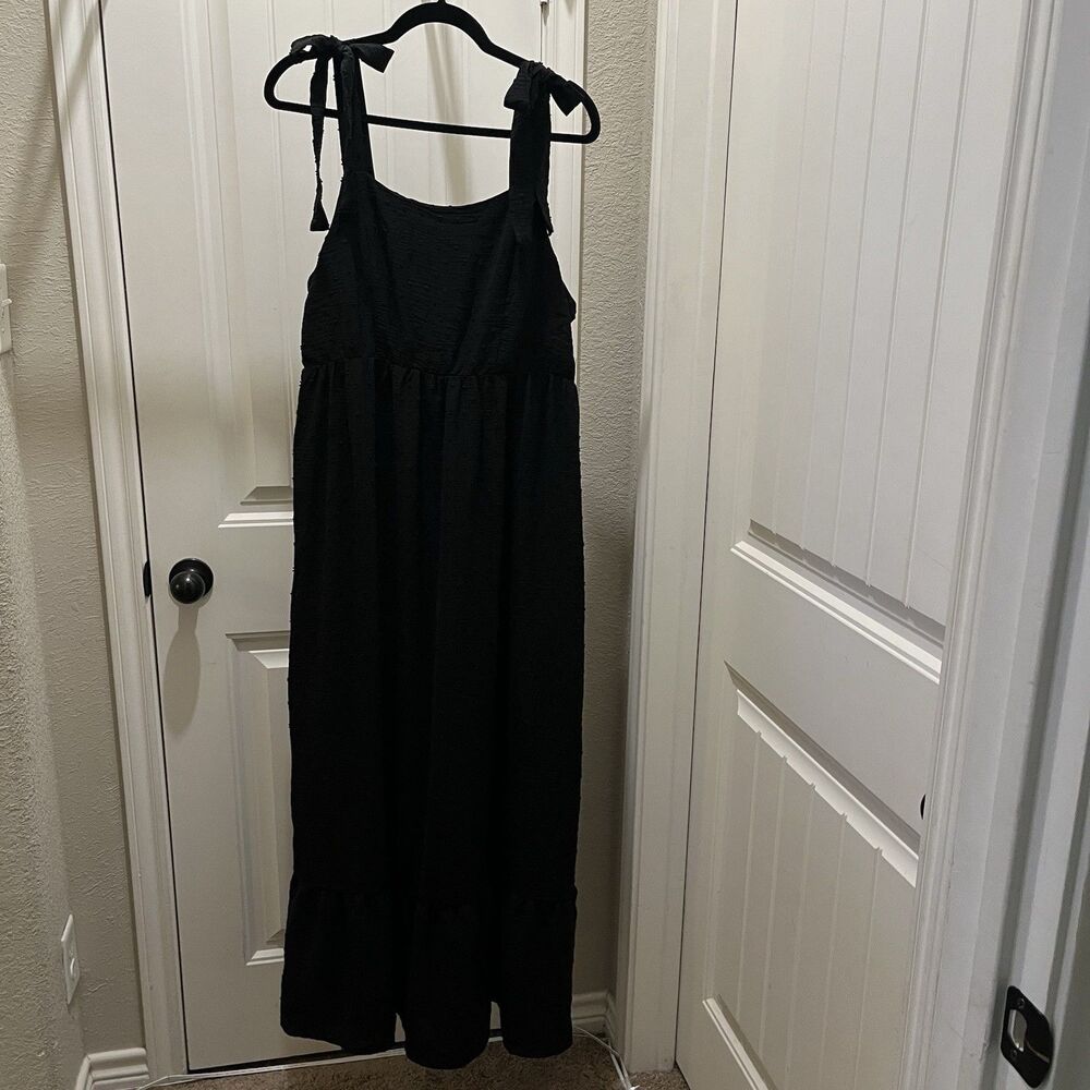 SO Goods for Life Black Swiss Dots Tie Tank Maxi Dress Boho Womens Size XL NEW